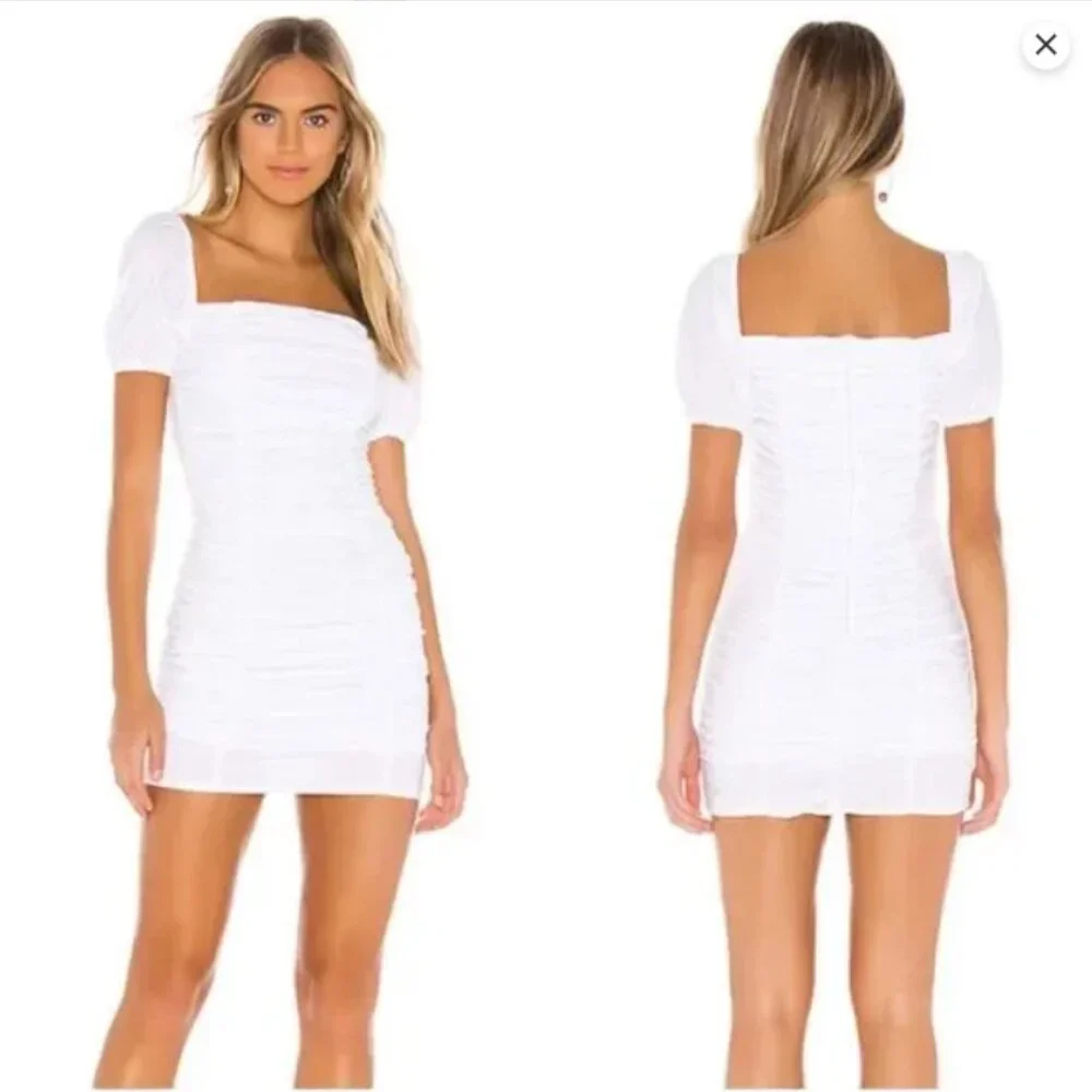 Revolve Superdown White Ruched Puff-Sleeve Women’s Dress - Picture 1 of 10